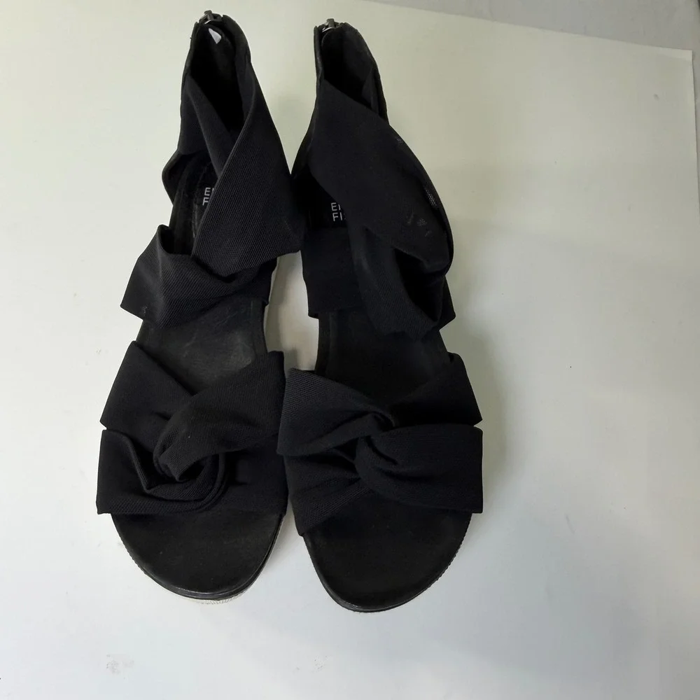 Eileen Fisher Zanya Black Mesh Elastic Suede Platform Sandal Back Zip Womens 8.5